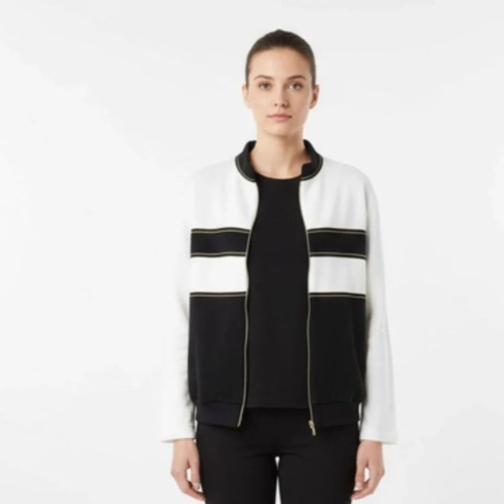 St. John Sport Black & White Striped Zip Up Athletic Athleisure Jacket M
